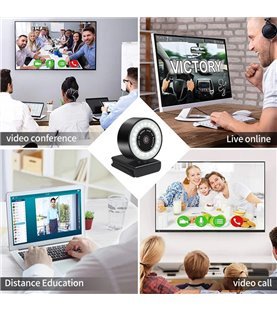 Webcam Premium 1080P, com Câmera de Alta Qualidade, Microfone, Três Intensidades de Luz – USB – Goeik