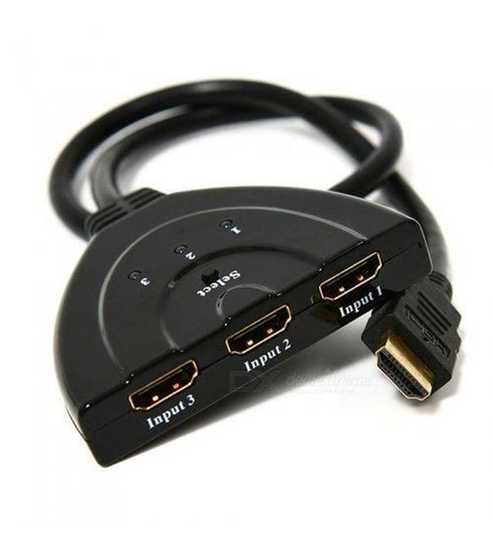 Cabo Adaptador HDMI Switch 3* HDMI para 1* HDMI, com seletor - Goeik