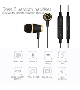 Fones Auriculares Bluetooth sem Fio Premium, Preto Gold - Goeik