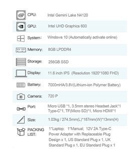 Portátil Goeik Y11 BMX, Intel 8th Gemini Lake N4120, 8GB, 256GB, 11.6" IPS FHD Touchscreen, 360º Conversível com W10 - Novo