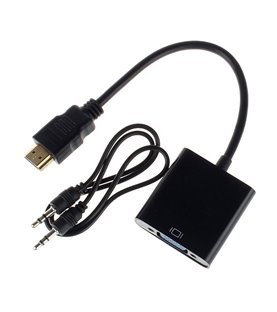 Cabo adaptador HDMI para VGA - Preto - com Jack 3,5mm Áudio + cabo Jack 3.5mm - Goeik