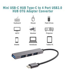 HUB USB Tipo-C com 4 portas USB 3.1 em Metal - Cinzento - Goeik