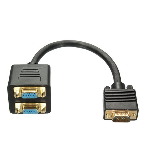 Cabo Adaptador VGA Splitter: 1 VGA Macho para 2 VGA Fêmea - Preto - Goeik