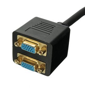 Cabo Adaptador VGA Splitter: 1 VGA Macho para 2 VGA Fêmea - Preto - Goeik