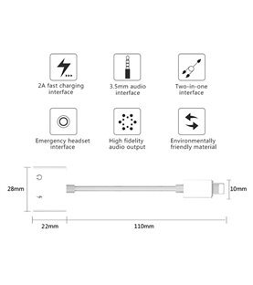 Cabo Adaptador para iPhone com Porta Lightning para Carregamento e Porta Jack 3.5mm para Auriculares - Goeik