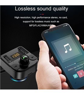 Transmissor FM Wireless para o carro com uma entrada TF e duas USB para reprodução de música ou carregamento rápido - Goeik