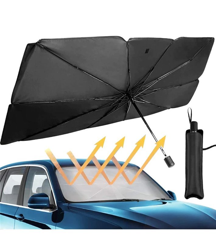 Para-sol para carro, em formato de chapéu de chuva, com estojo - 125*65cm - Preto - Goeik