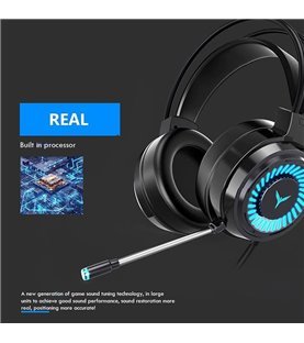 Headset Gaming com Luzes LED, sistema Surround 7.1, Microfone Ajustável, Controlo de Volume, 1*USB e 2 Jacks 3.5mm - Goeik