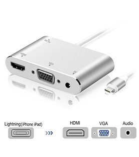 Cabo Adaptador Conversor para iPhone ou iPad - Lightning Para VGA, HDMI, Jack Áudio 3.5mm, Vídeo HDTV – Branco – Goeik