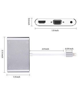 Cabo Adaptador Conversor para iPhone ou iPad - Lightning Para VGA, HDMI, Jack Áudio 3.5mm, Vídeo HDTV – Branco – Goeik