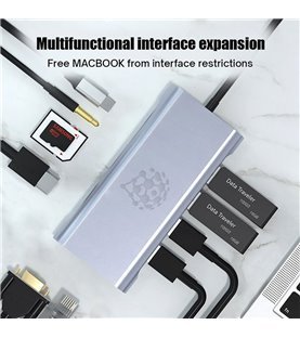 HUB Docking Station Tipo-C, 11 em 1, para USB, HDMI, VGA, RJ45, Leitor de Cartões SD e Micro SD, Jack 3.5mm e Tipo-C PD – Goeik