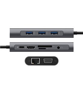 HUB Docking Station Tipo-C, 10 em 1, Para USB, HDMI, VGA, RJ45, Leitor de Cartões SD e Micro SD, Jack 3.5mm e Tipo-C PD – Goeik