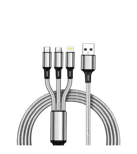 Cabo USB em Nylon 3 em 1: Tipo-C, Lightning e Micro USB - Cinzento - Goeik