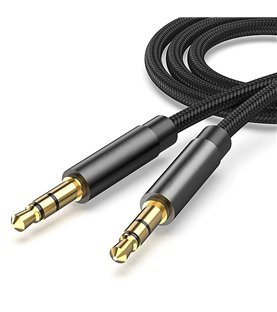 Cabo de Áudio Jack 3.5mm, Premium, de 1 metro – Nylon Preto - Goeik