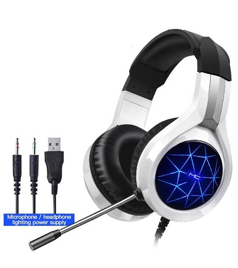 Headset Gaming com Microfone Ajustável e Efeitos LED – Branco e Preto – Goeik