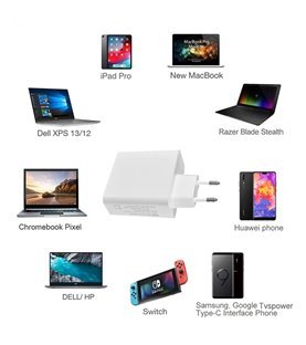 Carregador Tipo-C com Porta PD e USB de 87W para Carregar Telemóvel Android, iPhone, Macbook, iPad, Surface, Tablet – Goeik