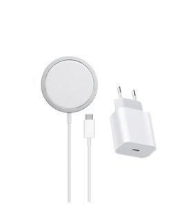 Carregador Wireless MagSafe com Adaptador de Corrente Tipo-C, de 20W, compatível com Apple – Branco – Goeik