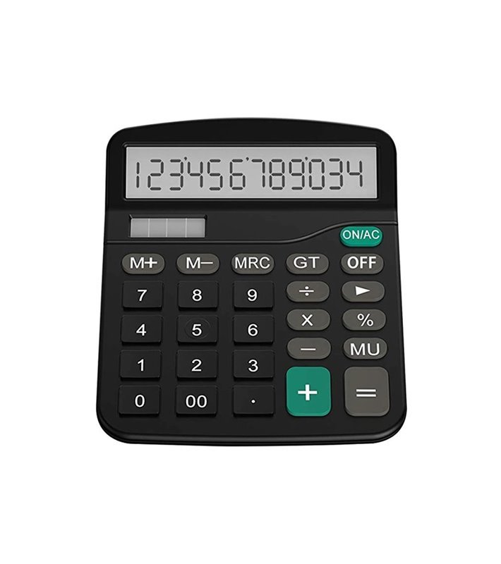 Calculadora de Escritório com Energia Solar ou Pilha AA, de 12bits – Preto – Goeik