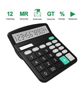 Calculadora de Escritório com Energia Solar ou Pilha AA, de 12bits – Preto – Goeik