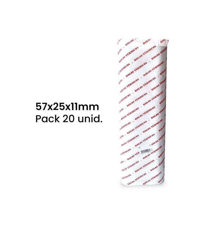 Rolo de Papel Térmico 57x25x11mm - Pack de 20unid. - Goeik