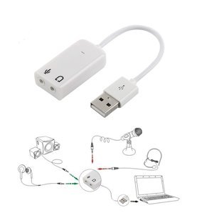 Placa de Som USB Externa, com 2* Jack 3.5mm para Microfone e Fones – Branco - Goeik