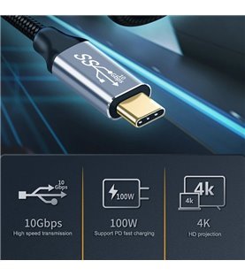 Cabo de 0.5 metros USB Tipo-C 3.1 de 10Gbps, em Nylon - Goeik