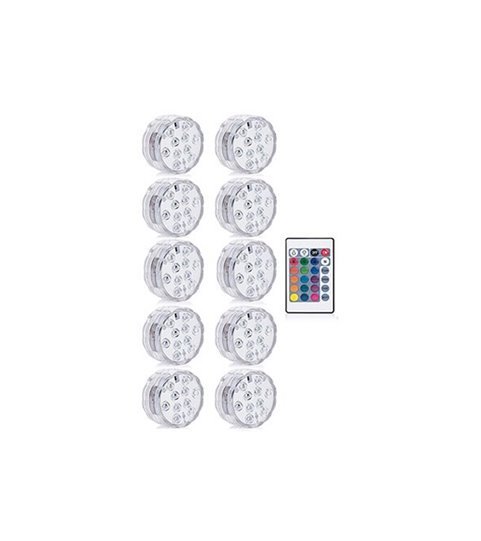 Pack de 10* Luzes LED Subaquáticas, com 16 cores RGB e 1*Controlo Remoto – Goeik