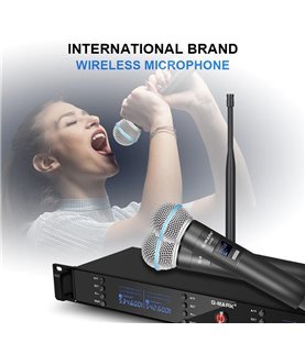 Microfones sem Fios G-Mark de 4 Canais Ajustáveis, para Karaoke, Igreja ou Festas – Goeik