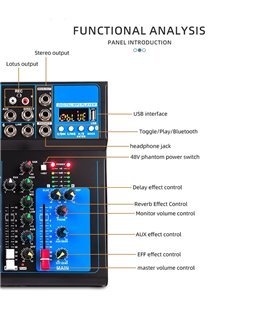 Mesa de Mistura (de Som) de 7 Canais de 48V, com Suporte Bluetooth - Goeik