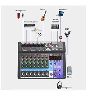 Mesa de Mistura (de Som) de 8 Canais de 48V, com Suporte Bluetooth - Goeik