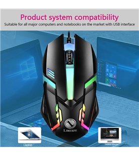 Rato Gaming Desportivo com Luz LED e Conexão USB - Preto - Limeme by Goeik