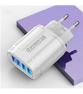 Carregador de Parede com 3* USB 3.1A e 1*USB QC3.0 - Branco - Goeik