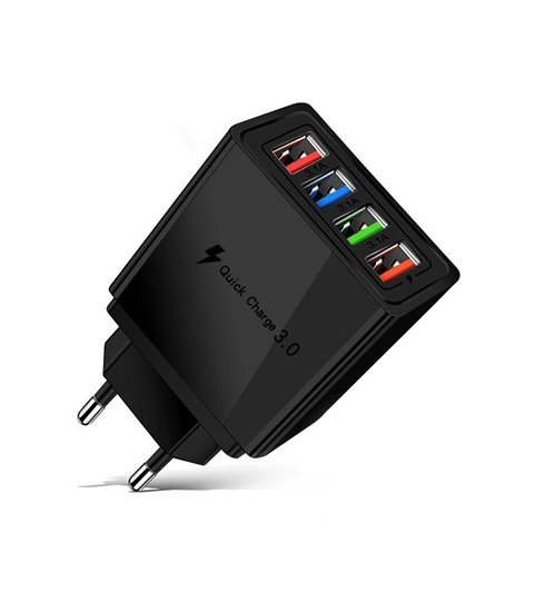 Carregador de Parede com 4* USB 3.1A Quick Charge 3.0  - Preto - Goeik