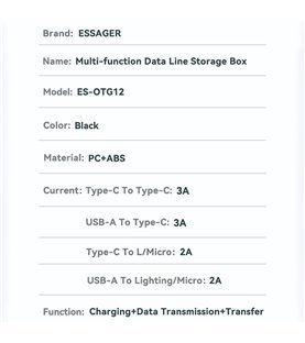 Estojo com Cabo de Carregamento Tipo-C, com Ponta USB, Micro USB, Tipo-C e Lightning - Essager by Goeik