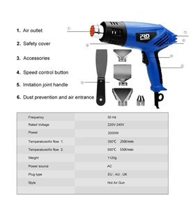 Pistola de Ar Quente Elétrica de 220V-2000W, com 4 Pontas - ProStormer by Goeik