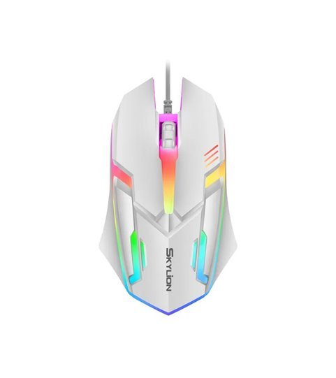 Rato Gaming Desportivo com Luz LED e Conexão USB - Branco - Skylion by Goeik