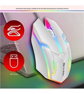 Rato Gaming Desportivo com Luz LED e Conexão USB - Branco - Skylion by Goeik