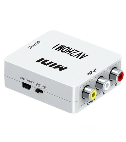 Adaptador de Vídeo AV / RCA para HDMI, Conversor de Vídeo UpScaler 1080p - Branco - Goeik