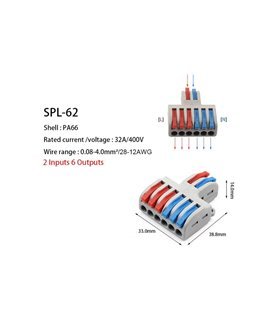 Ligador Rápido SPL-62 com 2 Entradas e 6 Saídas – Cinzento – Goeik