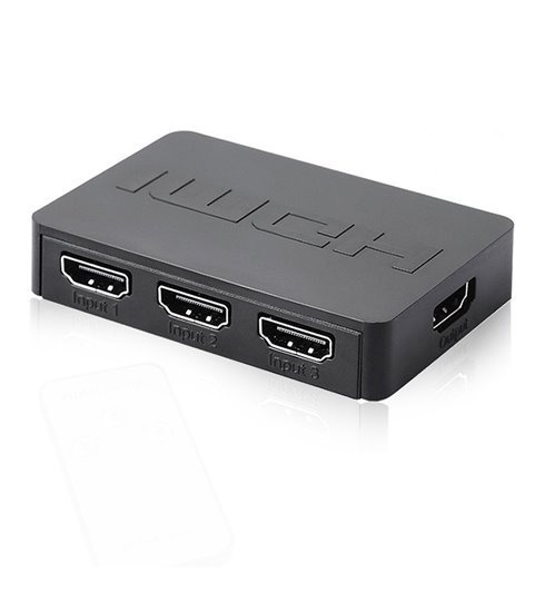 Comutador Switch HUB HDMI de 3 Portas, com Controlo Remoto e Amplificação de Sinal - Preto - Goeik