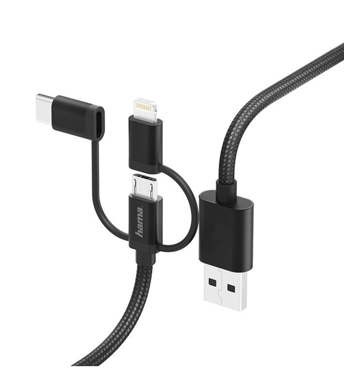 Cabo Adaptador de 0.2 metros, USB para Micro USB, com Adaptador Lighting e Tipo-C - Hama