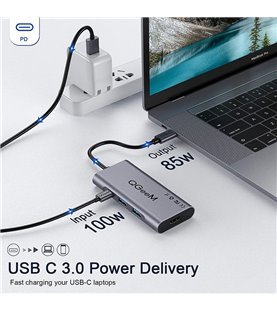 HUB Docking Station Tipo-C 7 em 1 Para USB, HDMI, PD e Leitor de Cartões SD / Micro SD - QGeeM