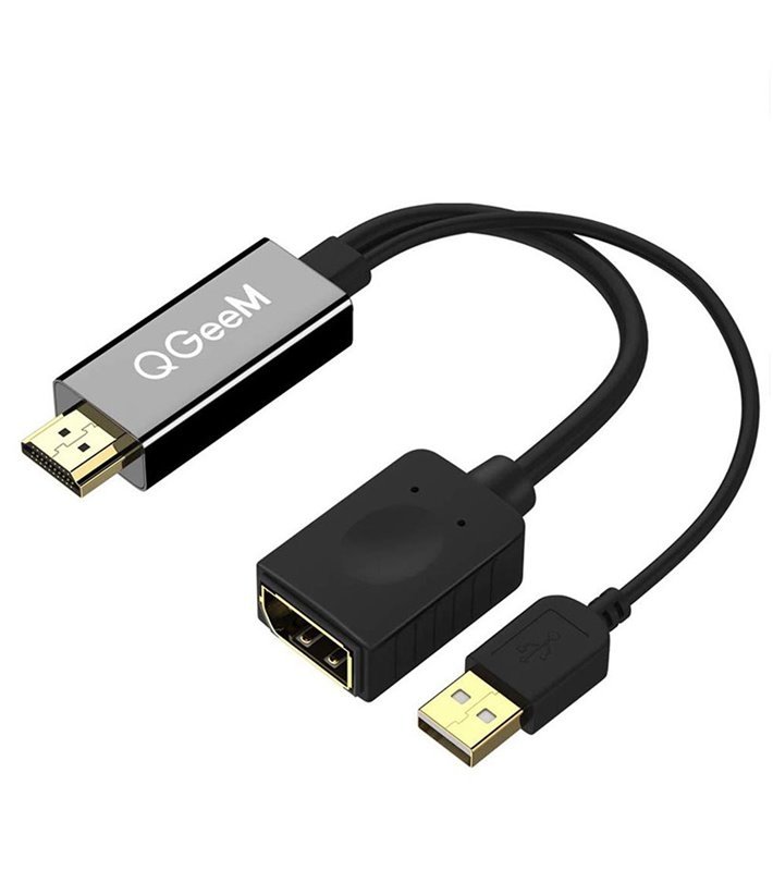 Cabo Adaptador Conversor HDMI para DisplayPort com Fonte de Alimentação USB - QgeeM