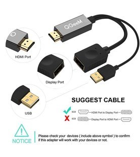 Cabo Adaptador Conversor HDMI para DisplayPort com Fonte de Alimentação USB - QgeeM