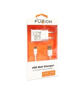 Carregador de Parede 1* USB e 1* Cabo USB-Micro USB - Tech Fuzzion