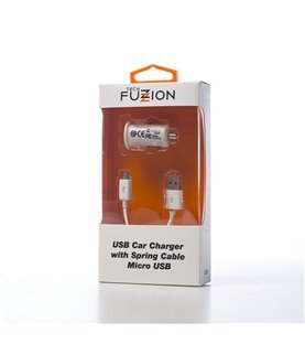 Carregador de Isqueiro com 1* USB e Cabo em Espiral USB-Micro USB - Tech Fuzzion