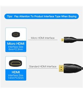 Cabo de 1 metro, Micro HDMI para HDMI - Preto Metalizado - Vention