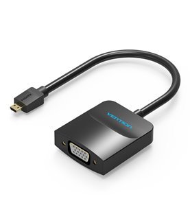 Cabo Adaptador Conversor Micro HDMI para VGA, com Micro USB Fêmea e Porta Áudio de 0,15 metros - Preto - Vention