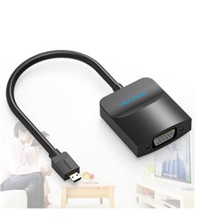 Cabo Adaptador Conversor Micro HDMI para VGA, com Micro USB Fêmea e Porta Áudio de 0,15 metros - Preto - Vention