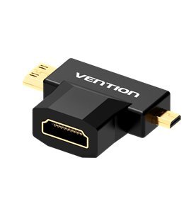 Adaptador Mini HDMI + Micro HDMI para HDMI Fêmea - Preto